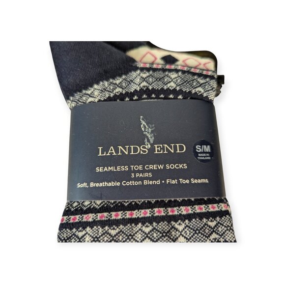 NWT Land's End Seamless Toe Crew Socks 3 Pairs Flat Toe Seams Small/Medium - Picture 5 of 6